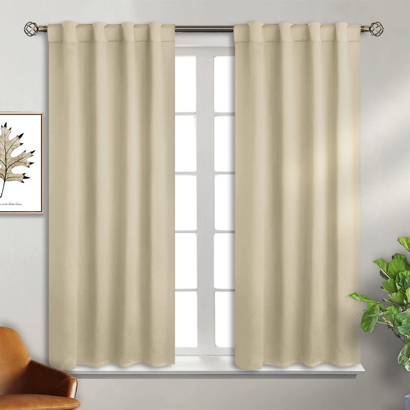 BGment Beige Curtains 45 inch Long - Rod Pocket and Back Tab Room Darkening Thermal Curtains for Bedroom/Small Window/Living Room, 2 Curtain Panel Sets, 38 x 45 Inch - Image 1